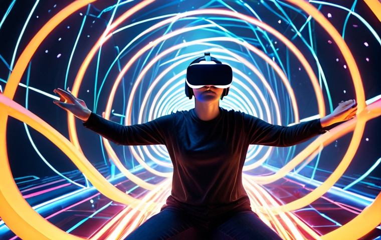 **Prompt 1: Virtual Reality Art Creation**
An artist wearing VR goggles, immersed in a boundless virtual space, actively drawing or sculpting luminous 3D forms and light trails in the air around them. The scene is futuristic and imaginative, showing freedom and dynamic movement within a vibrant, abstract digital canvas.